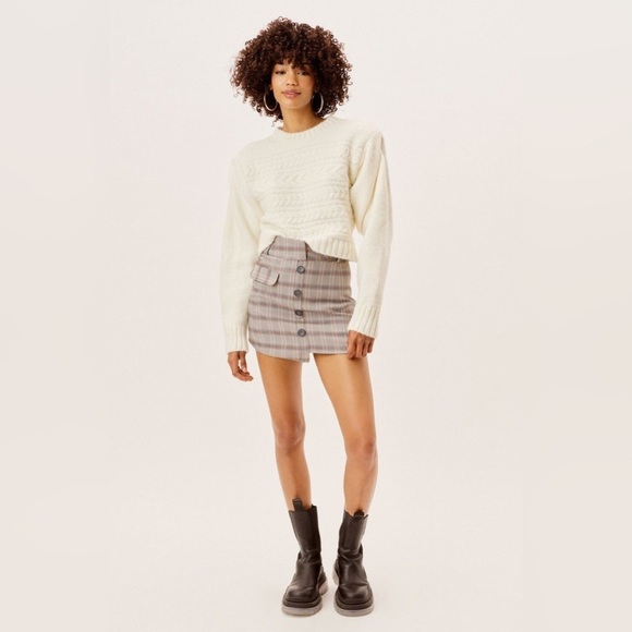 For Love & Lemons Dominique Shoulder Pad Sweater In Ivory Size XSmall - Picture 2 of 15